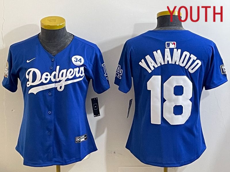Youth Los Angeles Dodgers #18 Yamamoto Blue Game 2024 Nike MLB Jersey style 1121
